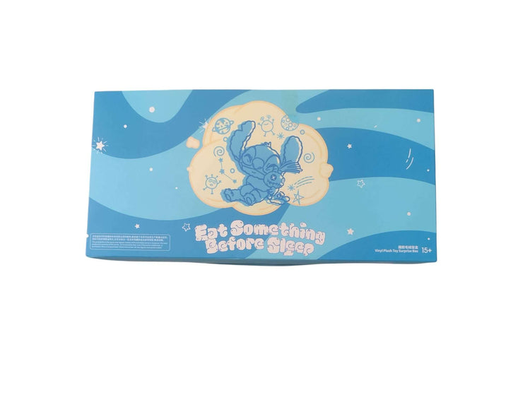 Labubu Stitch Disney collectible placemat featuring playful design with blue background and text &