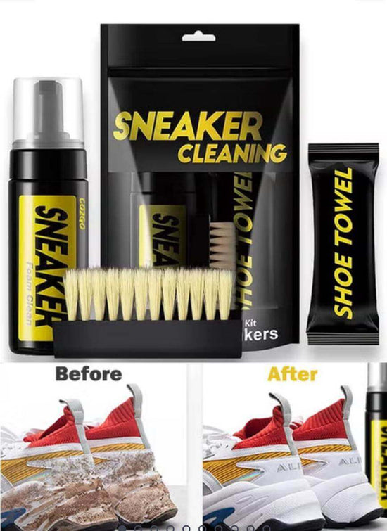 Kit Limpeza Sapatos Profissional - Espuma Escova e Panos para Ténis